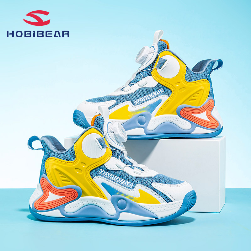 哈比熊正品童鞋男童篮球鞋春秋季款中大童双网透气男孩旋钮运动鞋