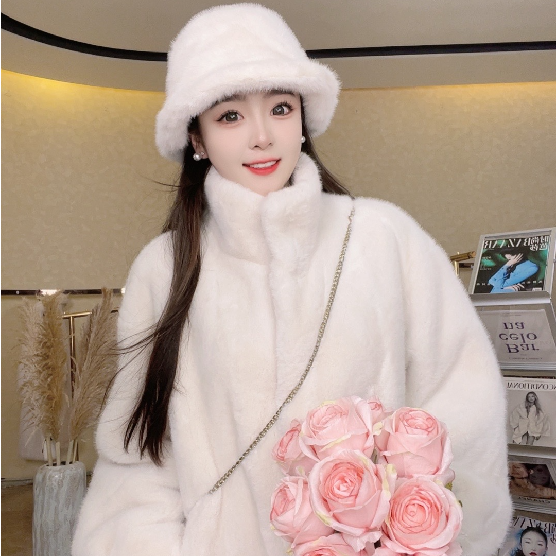 柏卡芙海宁2025冬新款貂绒加厚外套韩版立领女环保百搭毛毛大衣