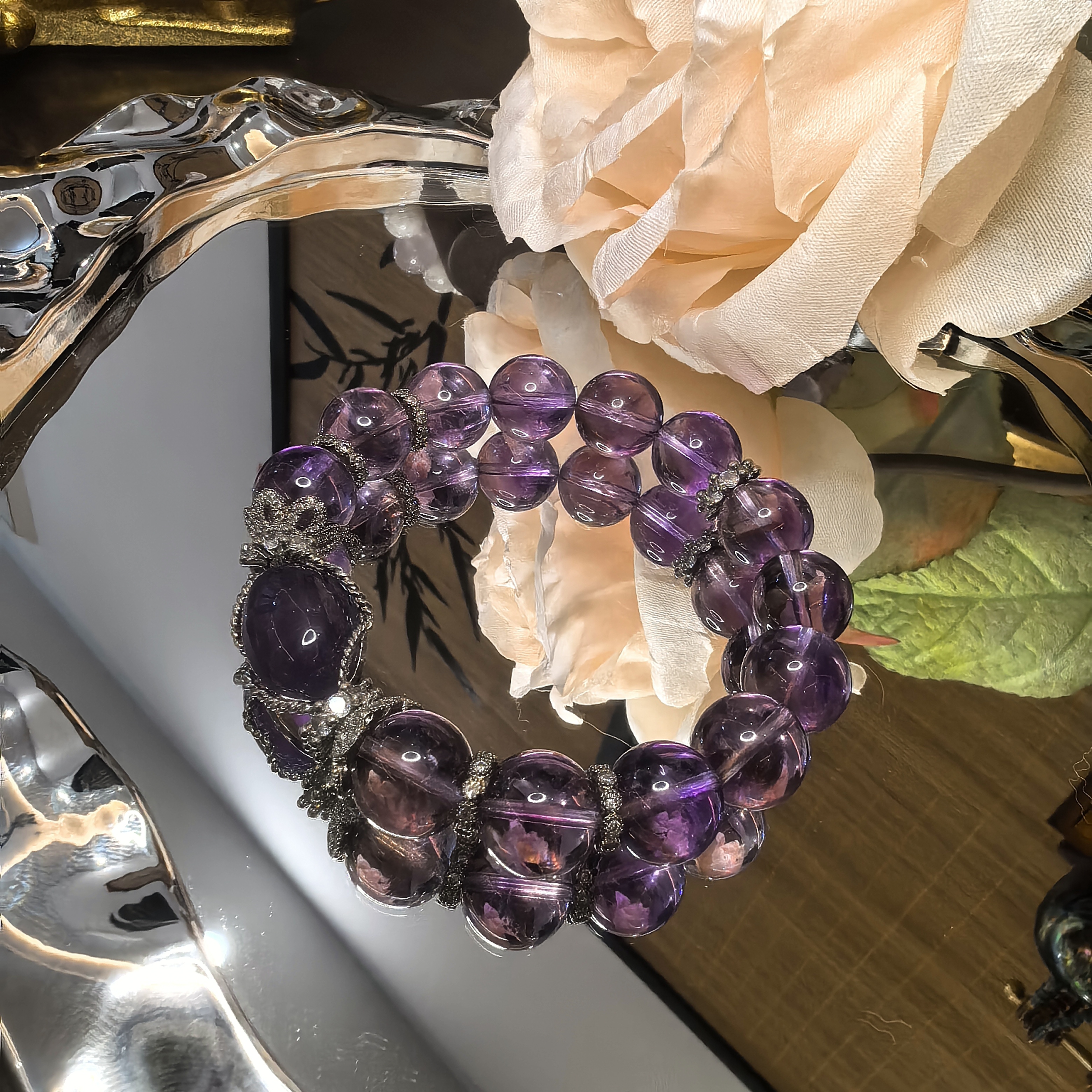 天然紫水晶蛋面盒子手串10咪 助事业运学业运