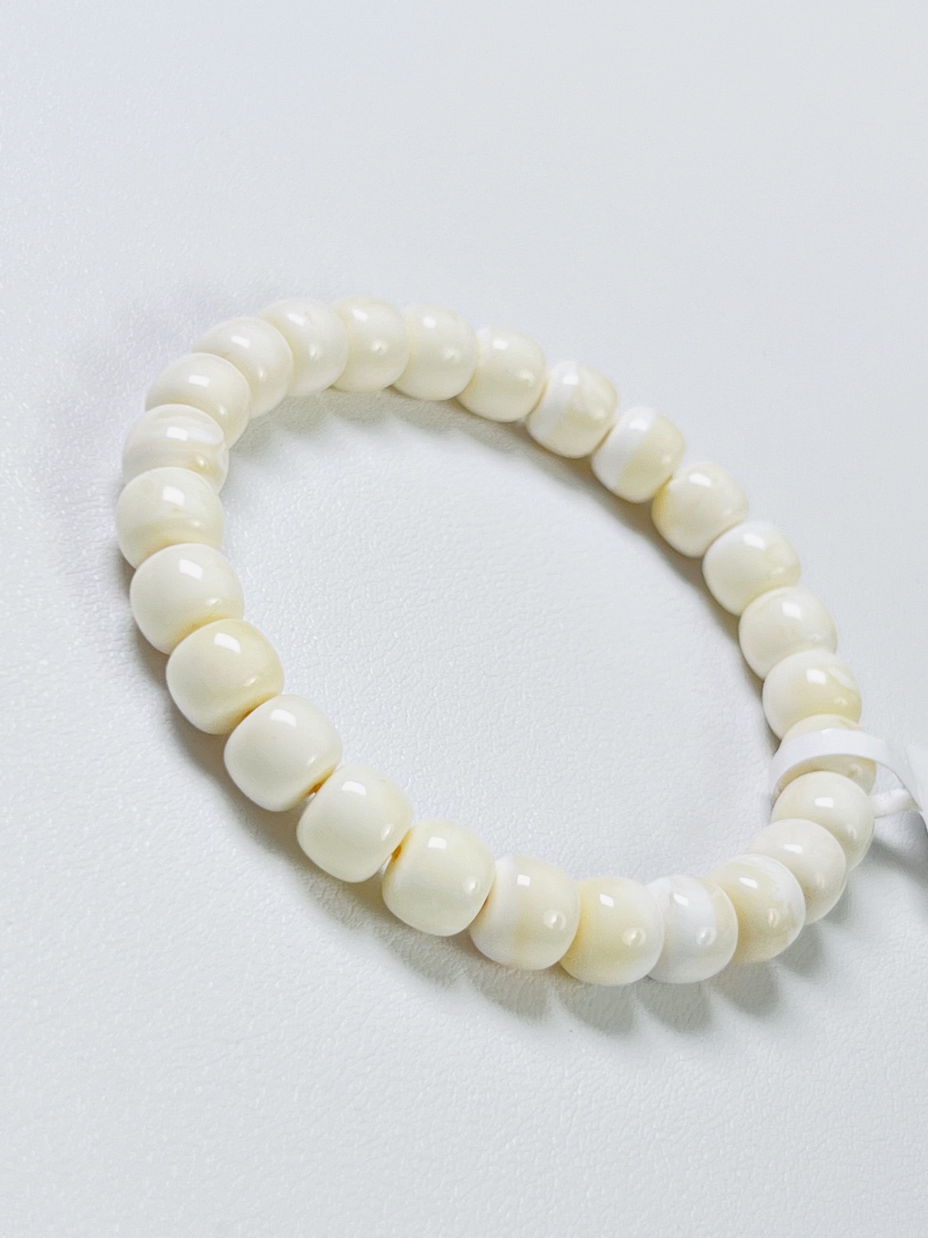 【花花琥珀】俄料白蜜精工老型手串白色单圈古瓷白珠珠时尚弹力情侣