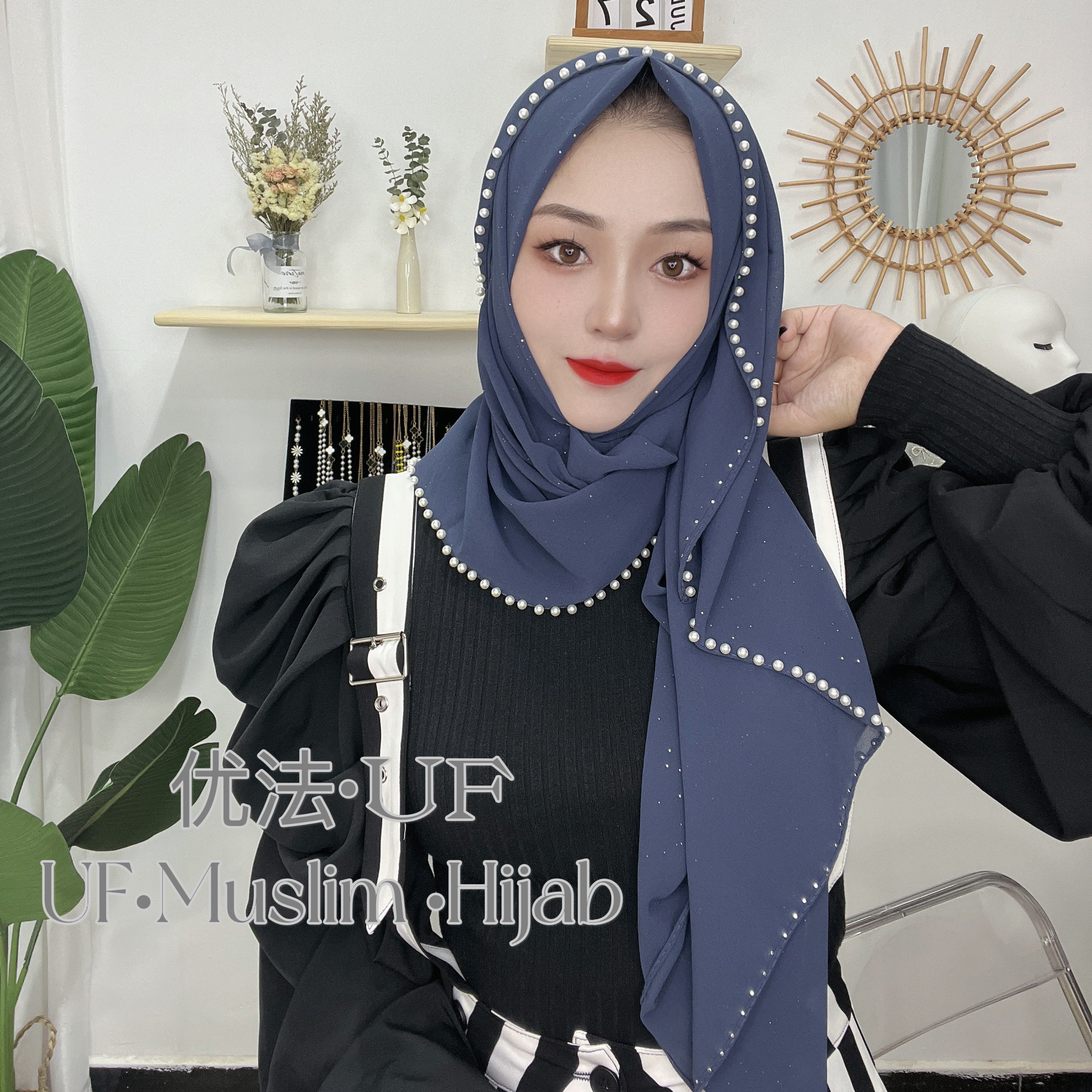 重工珍珠闪光休闲长巾