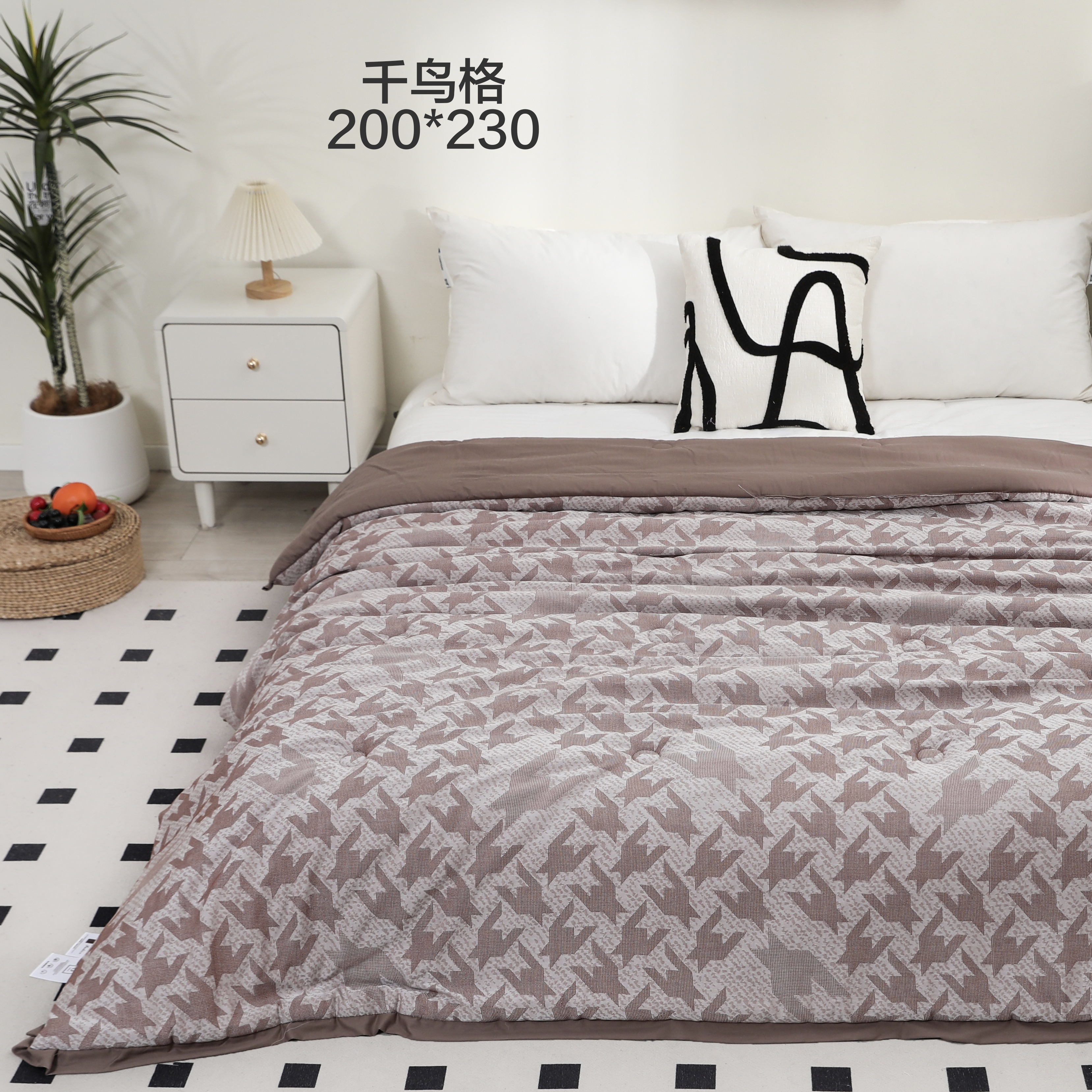 【千鸟格】150*200cm全棉埃及棉羊绒蛋白提花双层纱冬被 约2.3kg