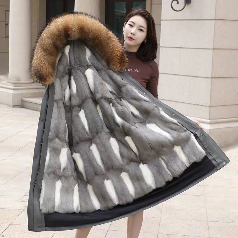 派克服新款女士松貂时尚保暖上衣服长款洋气