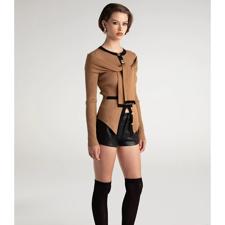 【COM设计师品牌】披肩绑带针织衫独特设计感上衣