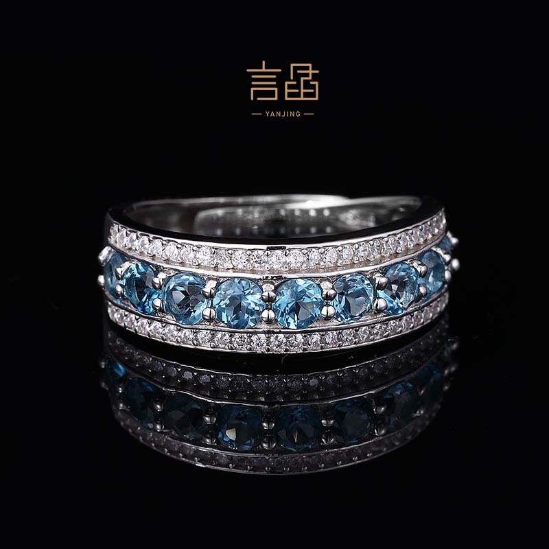 言晶珠宝S925镶嵌轻奢简约满镶轻奢设计款时尚托帕石戒指