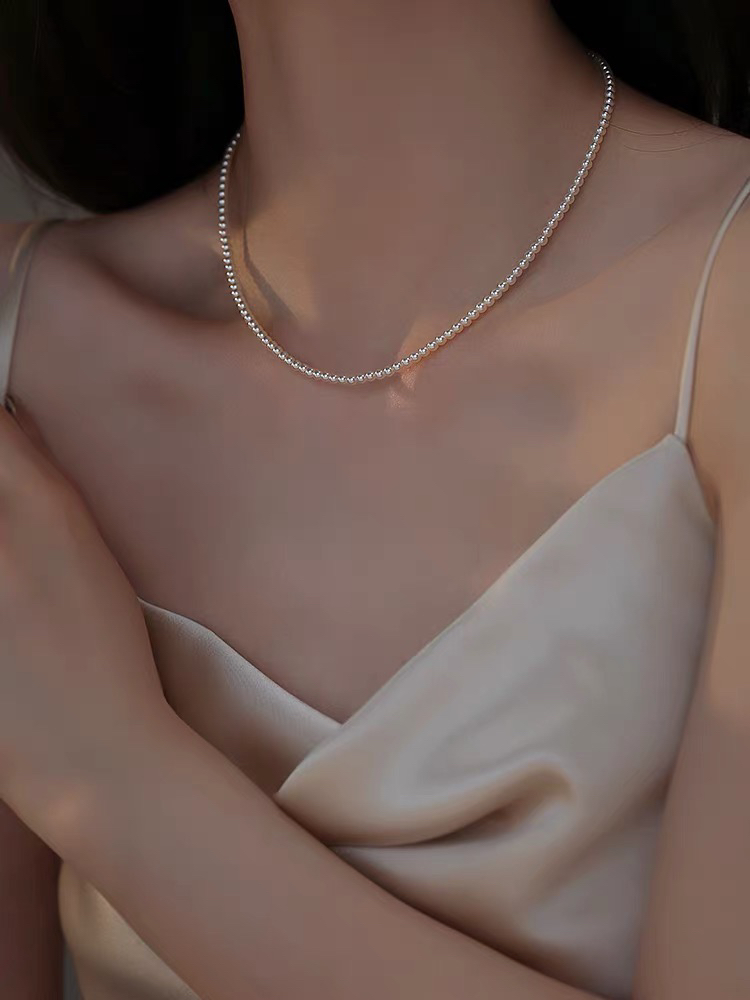 小米珠4mm点位锁骨链强光仙女时尚