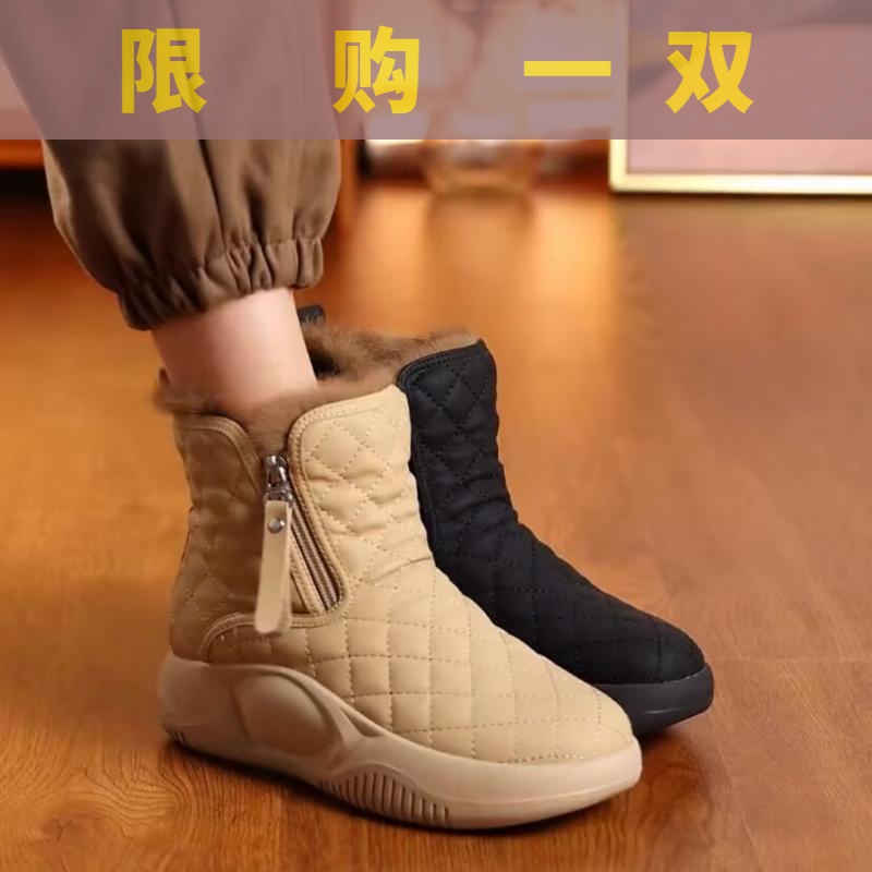 红蜻蜓牌软皮加绒加厚棉鞋女2023冬季新款厚底雪地靴女时尚平底鞋