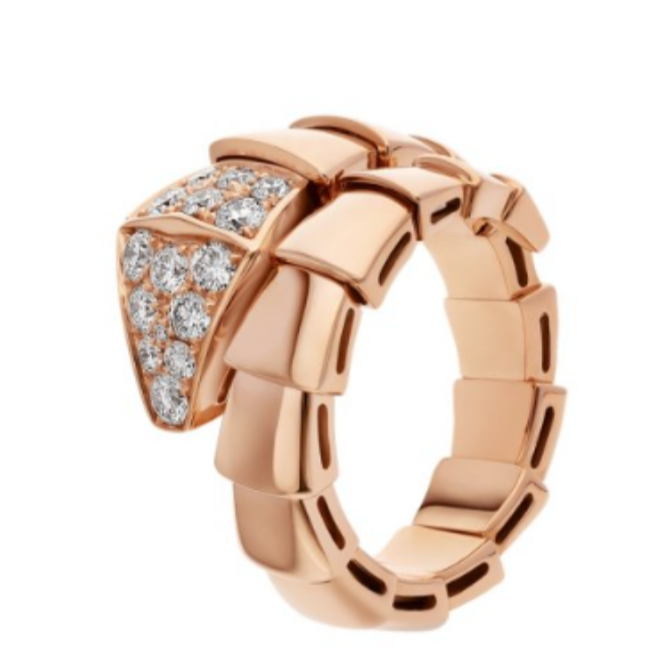 99新 BVLGARI/宝格丽  SERPENTIVIPER系列玫瑰金 宽版 蛇头钻戒指