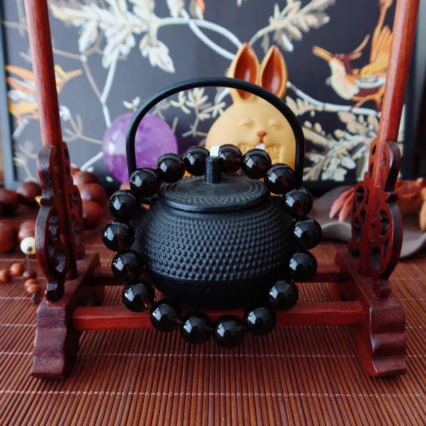 【悦玺】231天然巴西老矿精品净体茶水晶烟佛珠转运珠单圈手串手链