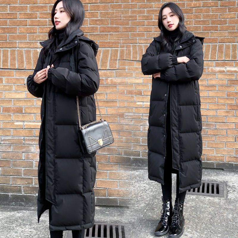 黑色羽绒服2023年新款女冬情侣加厚长款棉袄长过膝到脚踝