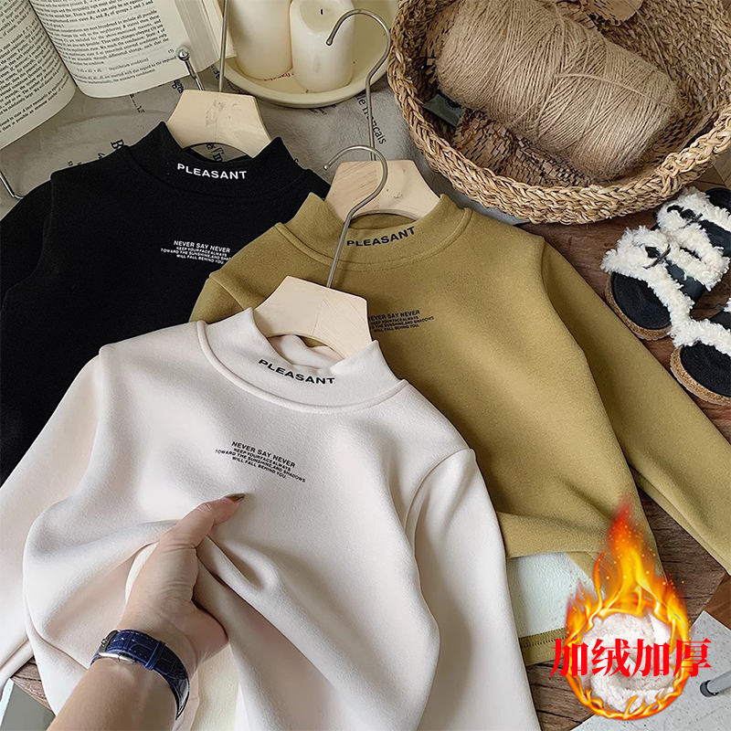 清货400克重冬季新款儿童加绒打底T恤德绒保暖中高领韩中大童