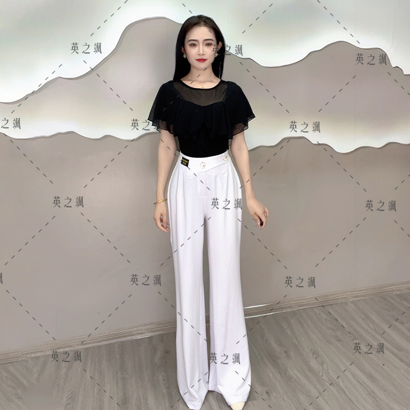 【英之飒】k752新款斜腰双粒扣女裤吉特巴水兵舞三步踩女装气质时尚