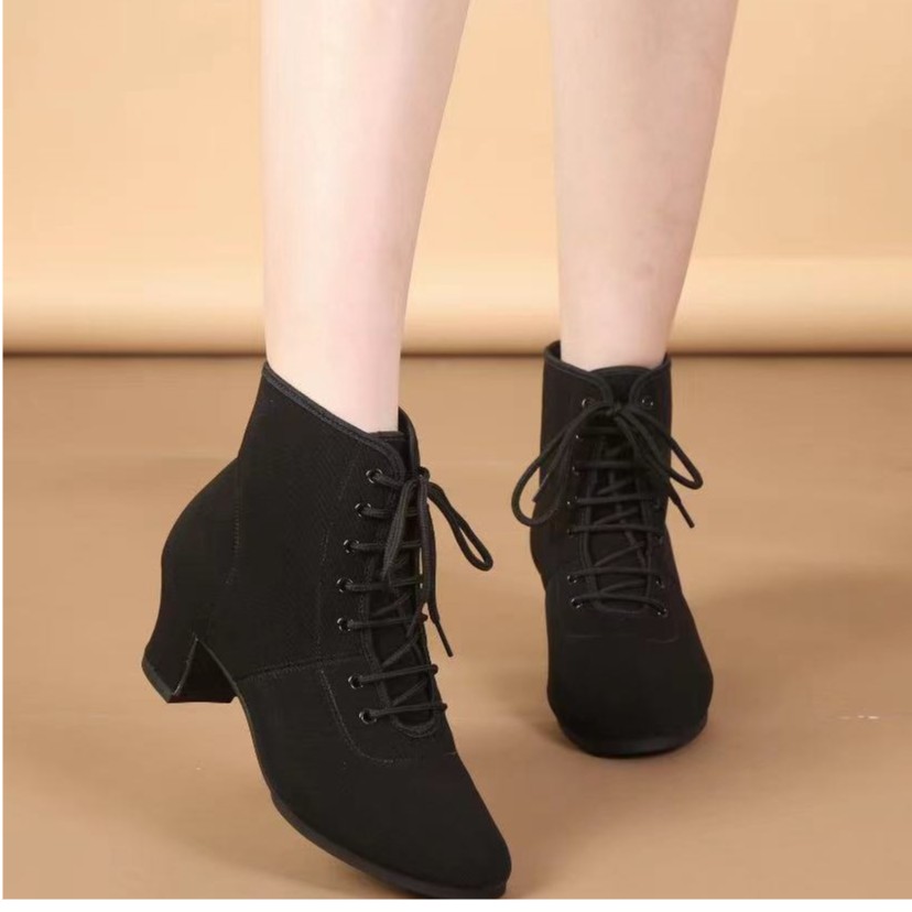 【刚舞定制】高帮通底布鞋系带软底舞鞋女士广场舞正规鞋黑色