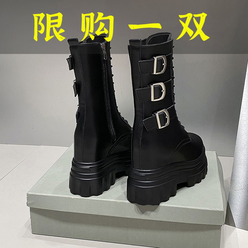 百丽纯爱12cm短款马丁靴女英伦2023秋季单款小个子内增高厚底坡