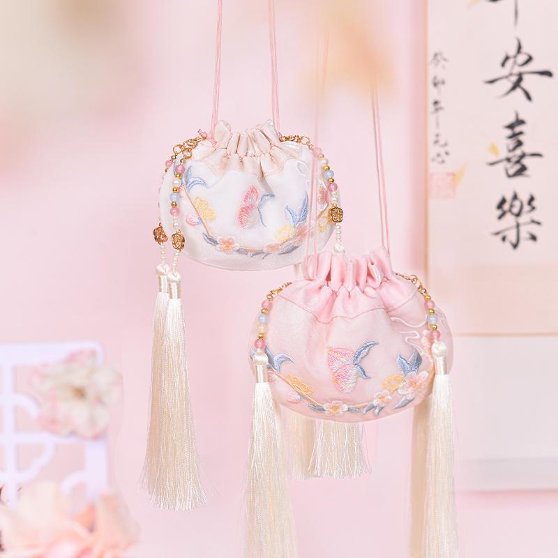 桃子香囊汉元素刺绣压襟配饰小清新香包荷包汉服配饰车饰挂件