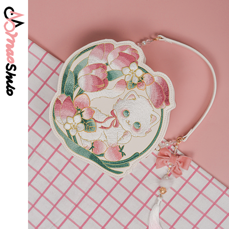 猫说郁金香猫猫PU古风时尚女士单肩汉元素可爱刺绣汉服包包中国风