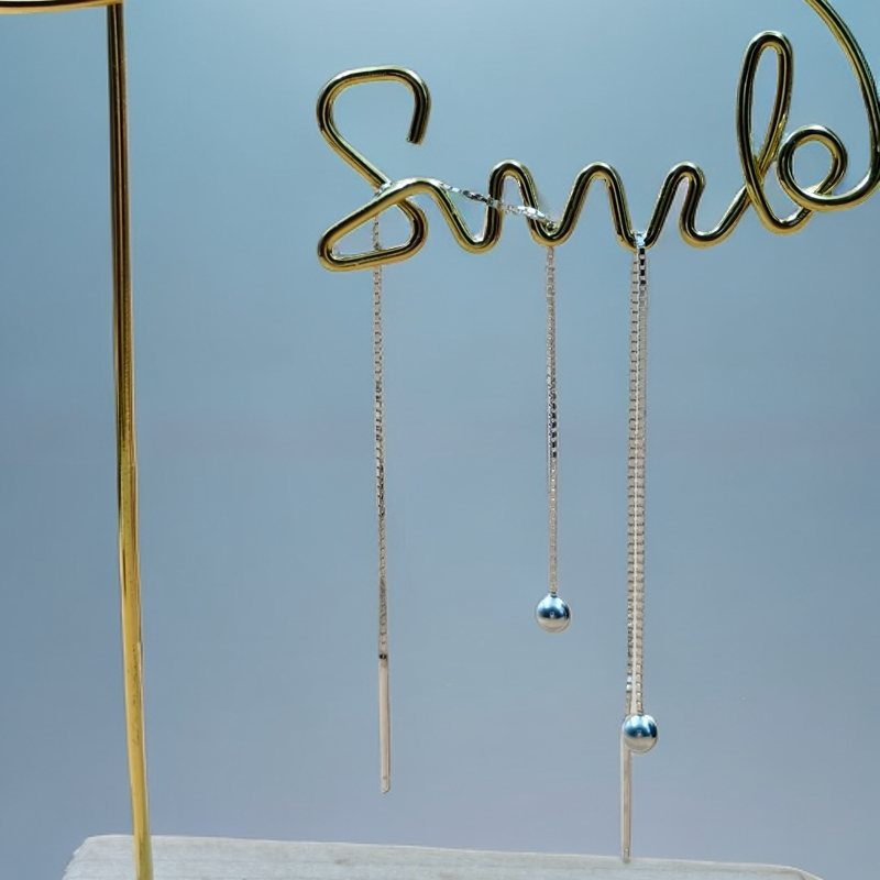 足银耳饰 银苗匠心足银百搭圆珠长款耳线养耳洞简约个性韩版耳环