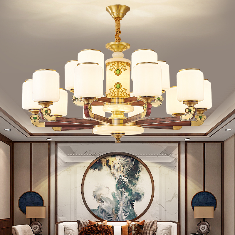 新中式国风家用铜加木禅意别墅大气客厅吊灯餐厅卧室吊灯