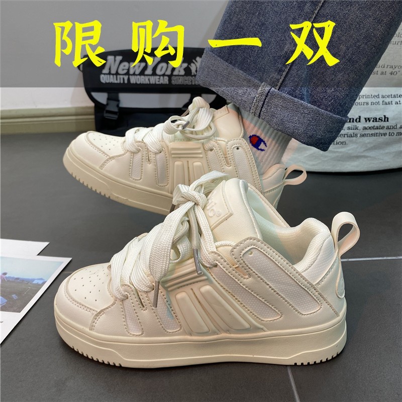百丽纯爱女学院风复古面包鞋秋季2023新款休闲情侣厚底运动鞋爆