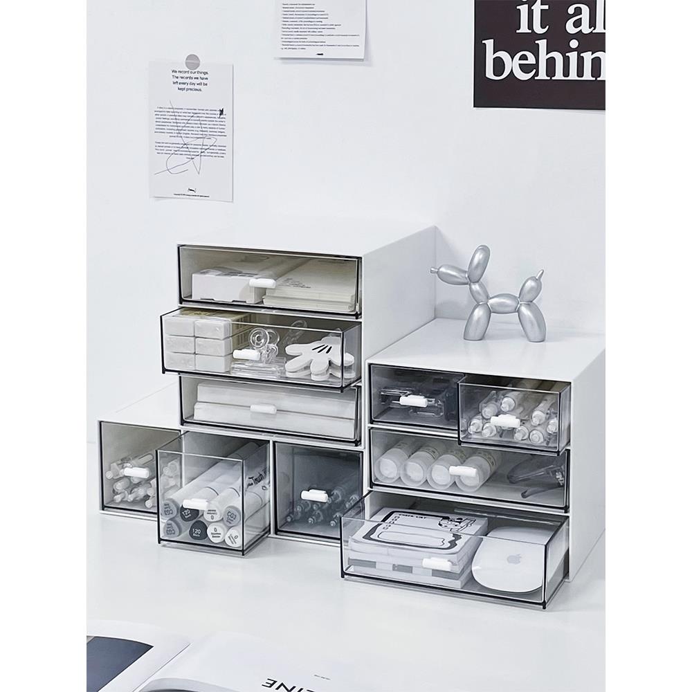 桌面压克力抽屉式收纳盒书桌办公学习文具杂物可叠加置物架整理盒