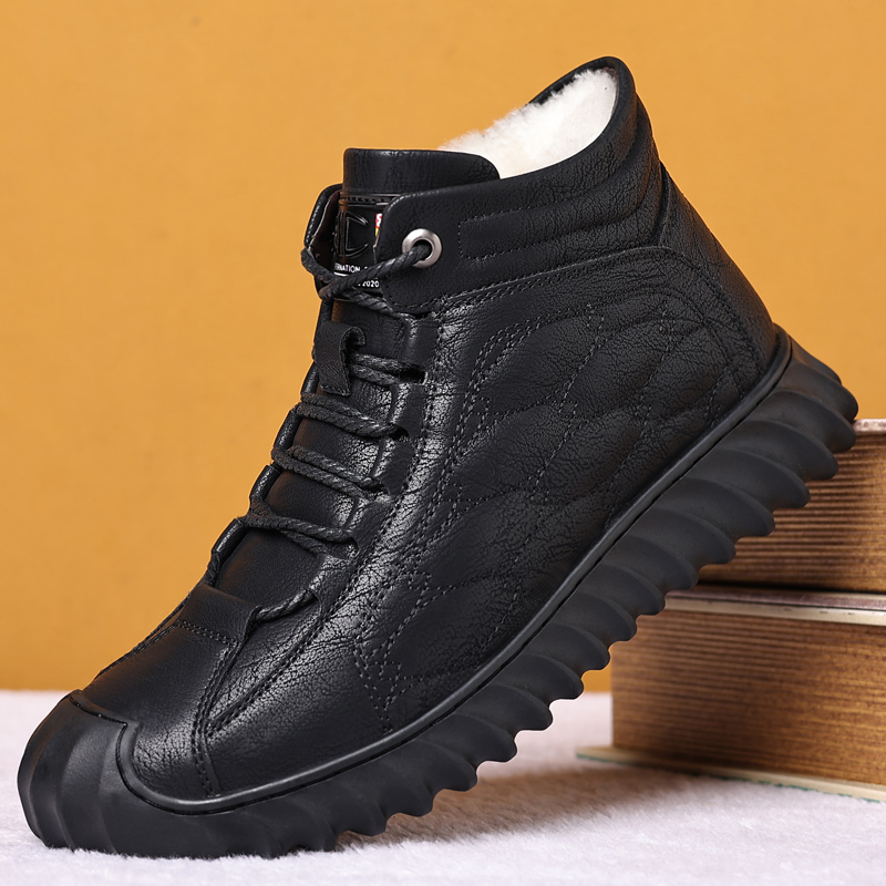 学生休闲爆款2023男士加厚马丁靴冬季高帮皮鞋加绒雪地棉靴男保暖