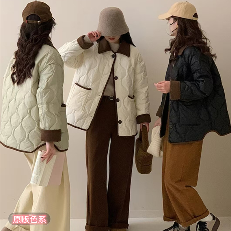 复古小香风菱格棉服外套女冬季2025新款加厚翻领棉衣宽松短款棉袄