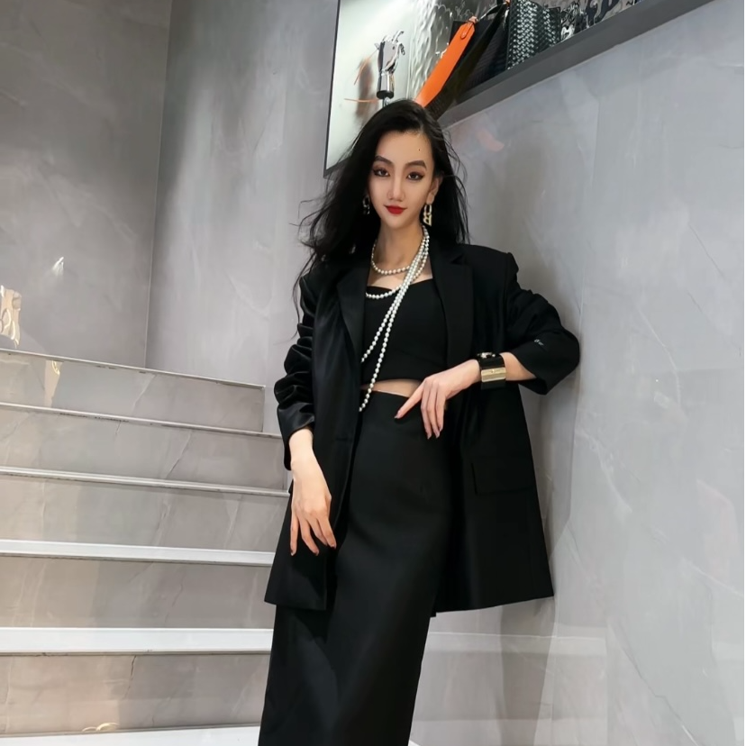 EF/意爱芙秋季休闲百搭韩版西装气质外套SL10115时尚套装黑色上衣