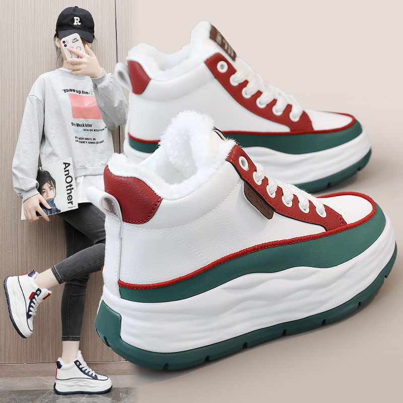 回力瑞新款加绒老爹鞋女2023冬季新款保暖棉鞋拼色潮流学生雪地靴