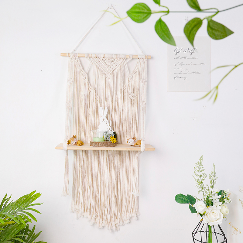 室内墙面装饰品民宿挂件波西米亚风手工编织挂毯床头流苏墙上搁架