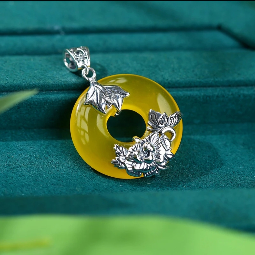 925银吊坠黄玛瑙平安扣吊坠