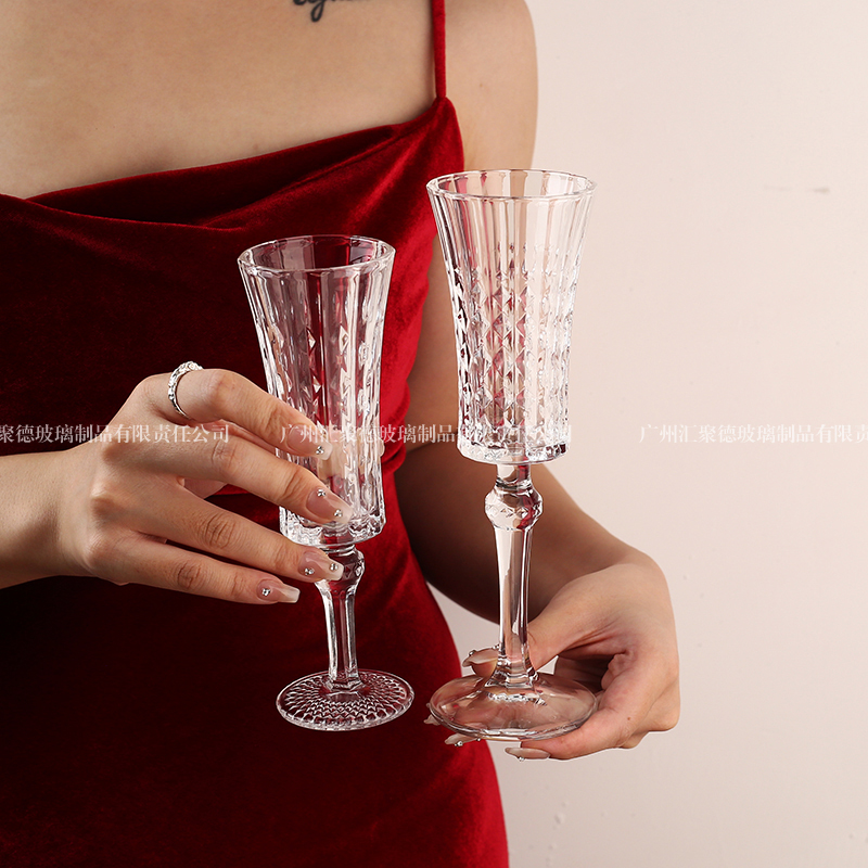 法式INS风钻石香槟杯高颜值家用高脚杯创意甜果酒杯微醺玻璃杯