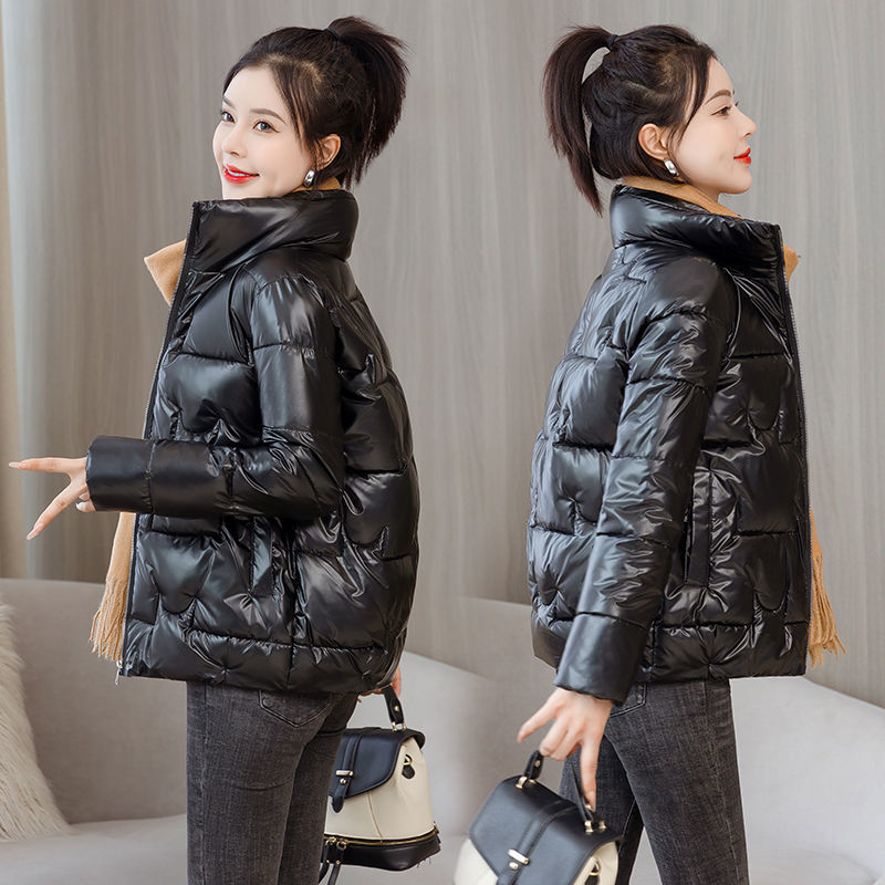 新款羽绒服棉服冬季亮面免洗女棉袄2023新款短款立领外套女韩版加