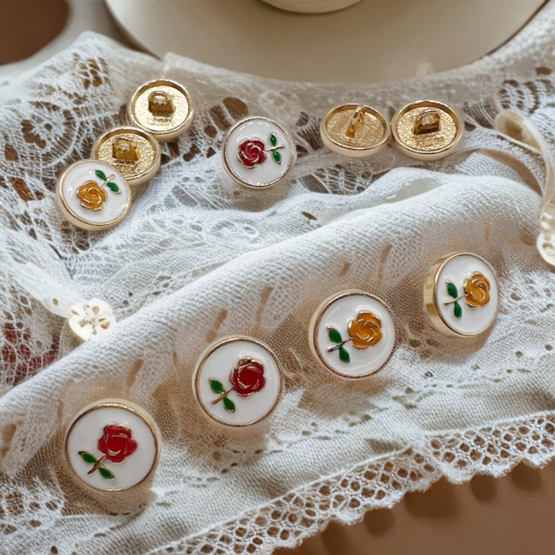 衬衣小扣子金属玫瑰花高脚小圆扣高档蕾丝衬衫连衣裙装饰纽扣配件