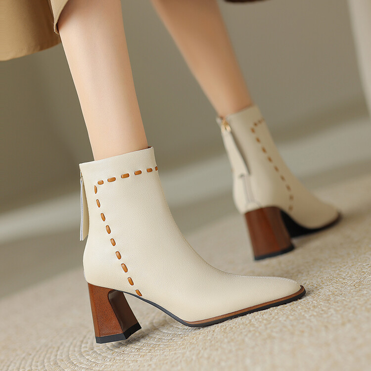 《成都●手工定制》白色百搭秋冬复古法式瘦瘦靴白色百搭秋冬复古