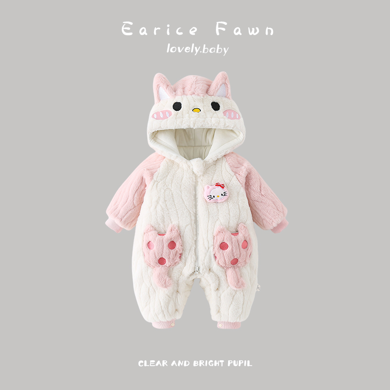 QQ婴儿衣服满月百天棉衣冬装宝宝爬爬服可爱超萌连体衣加厚棉服