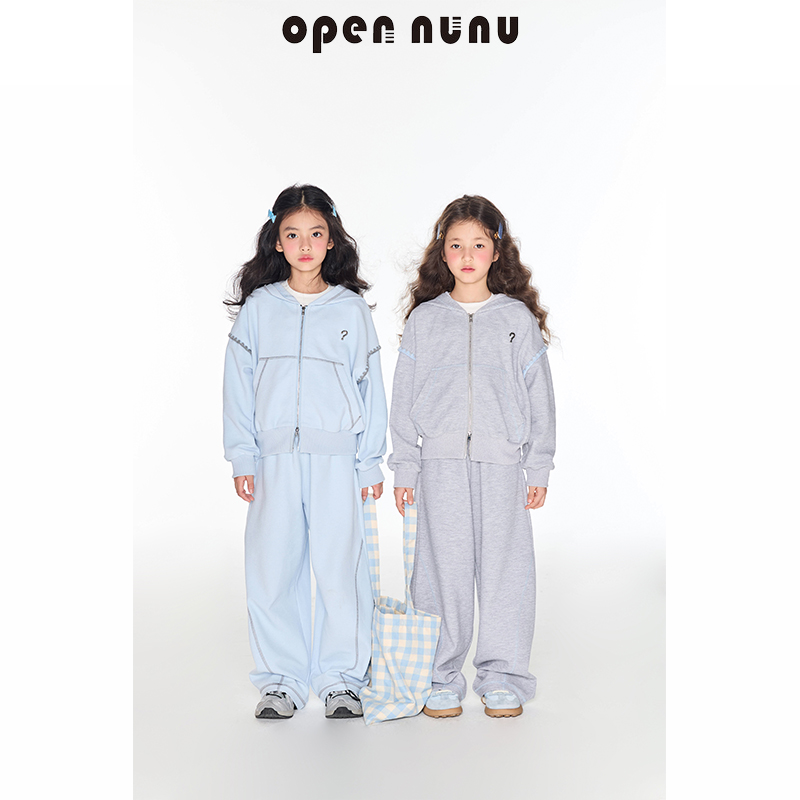 Opennunu女童春秋美式运动套装中大童贝壳绣连帽卫衣休闲裤宽松