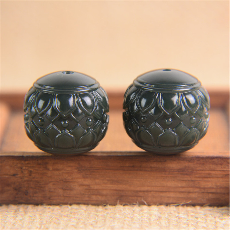 和田玉单珠散珠塔青玉莲花转运吊坠情侣编织diy手串配珠文玩饰品