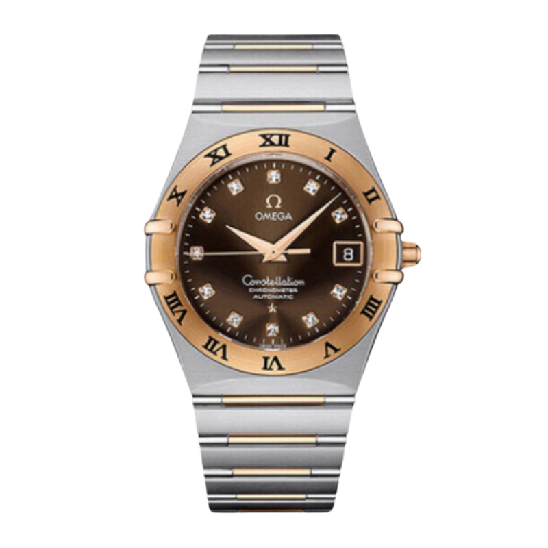 99新 Omega/欧米茄 星座18K金自动机械男表镶钻黑盘