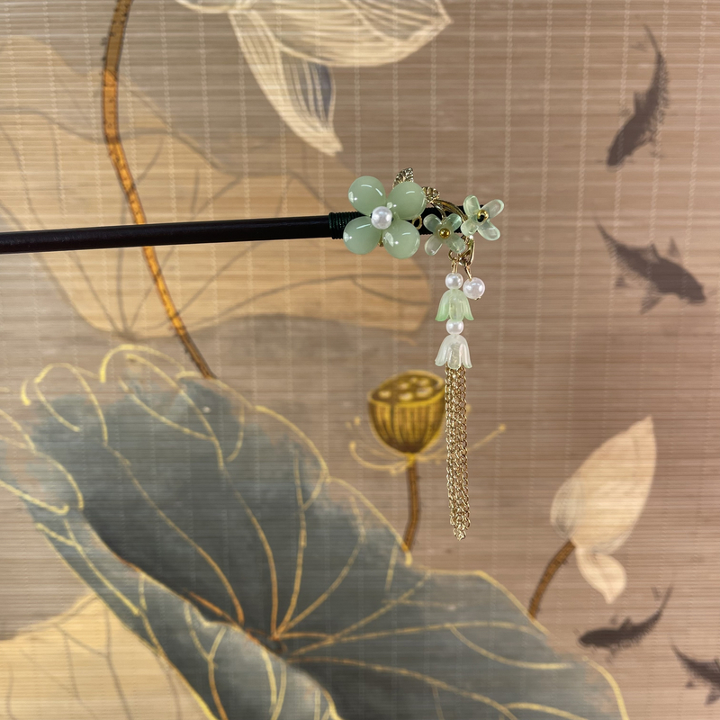 J198禾木长流苏18公分发簪气质发饰中式纯手工国风百搭时尚木发簪