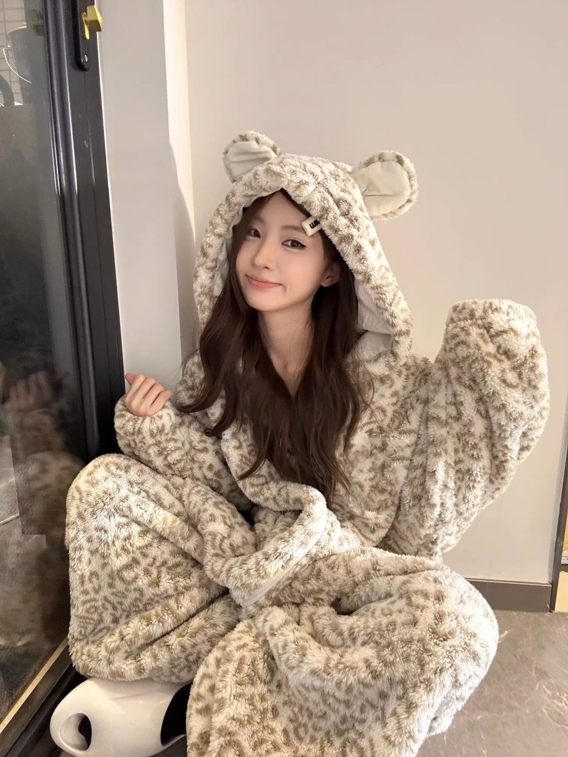 2023年冬季睡衣女加绒加厚ins韩系珊瑚绒大码连体衣家居服可外穿