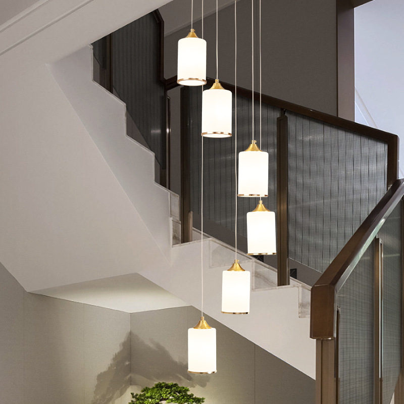 新中式全铜客厅灯走廊家用酒店轻奢旋转楼梯吊灯公寓别墅楼梯间灯