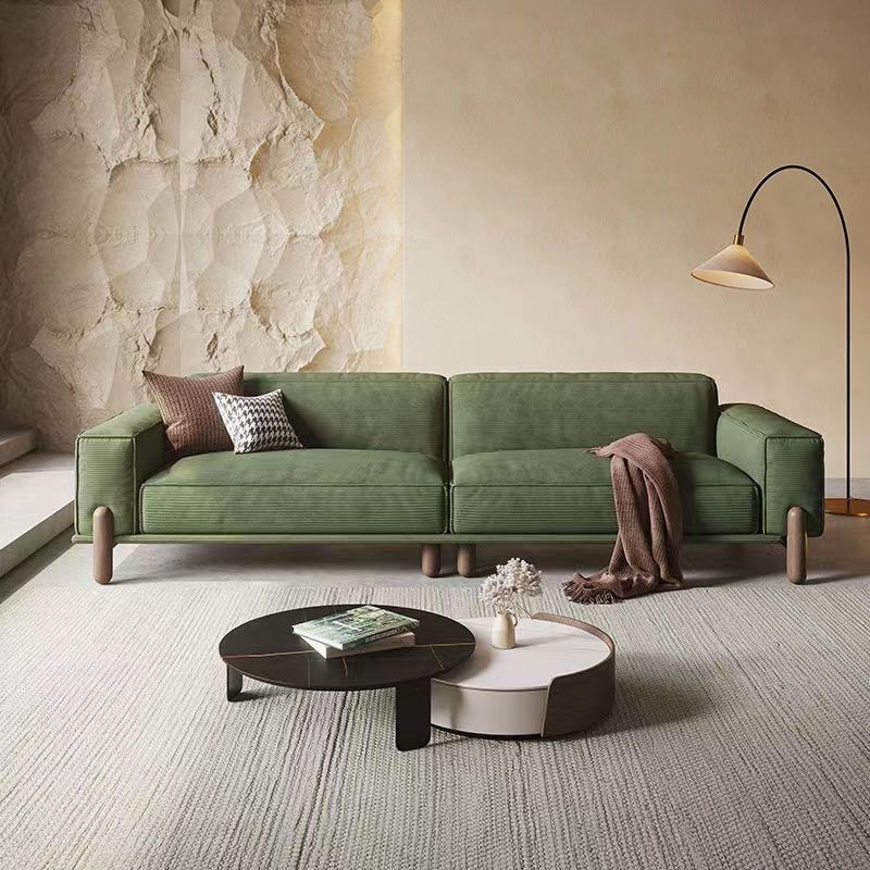意式极简猫抓布灯芯绒布艺沙发侘寂风客厅直排实木高脚豆腐块沙发