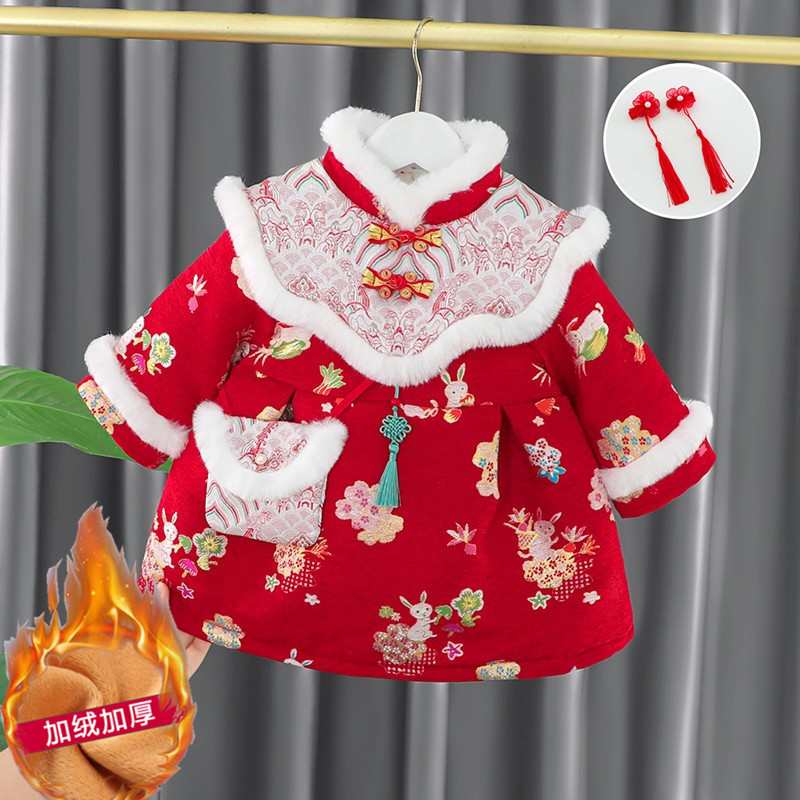 汉服冬款女童兔年拜年服儿童过年衣服婴儿周岁礼服女宝宝新年唐装