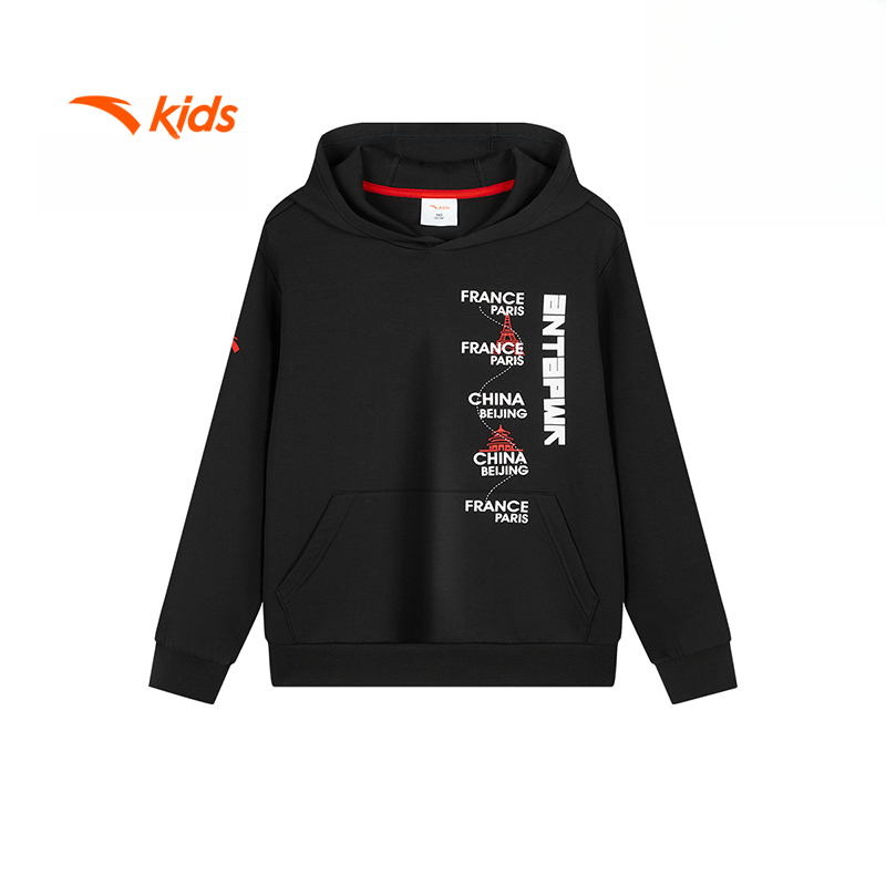 安踏儿童卫衣男大童针织连帽套头衫秋季新款上衣潮 