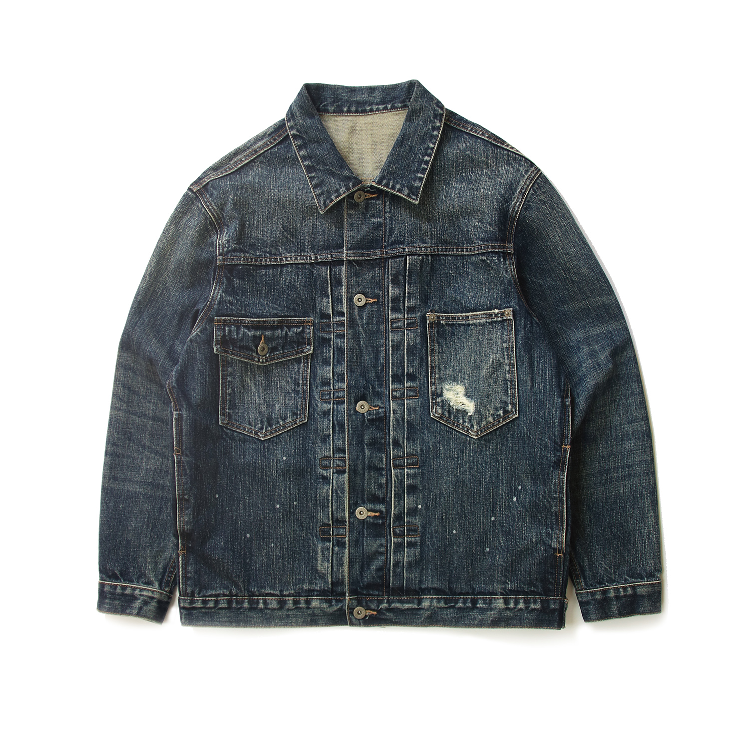 GETY蓝灰外套赤耳丹宁男士男款复古宽版夹克重磅15盎司全棉破洞