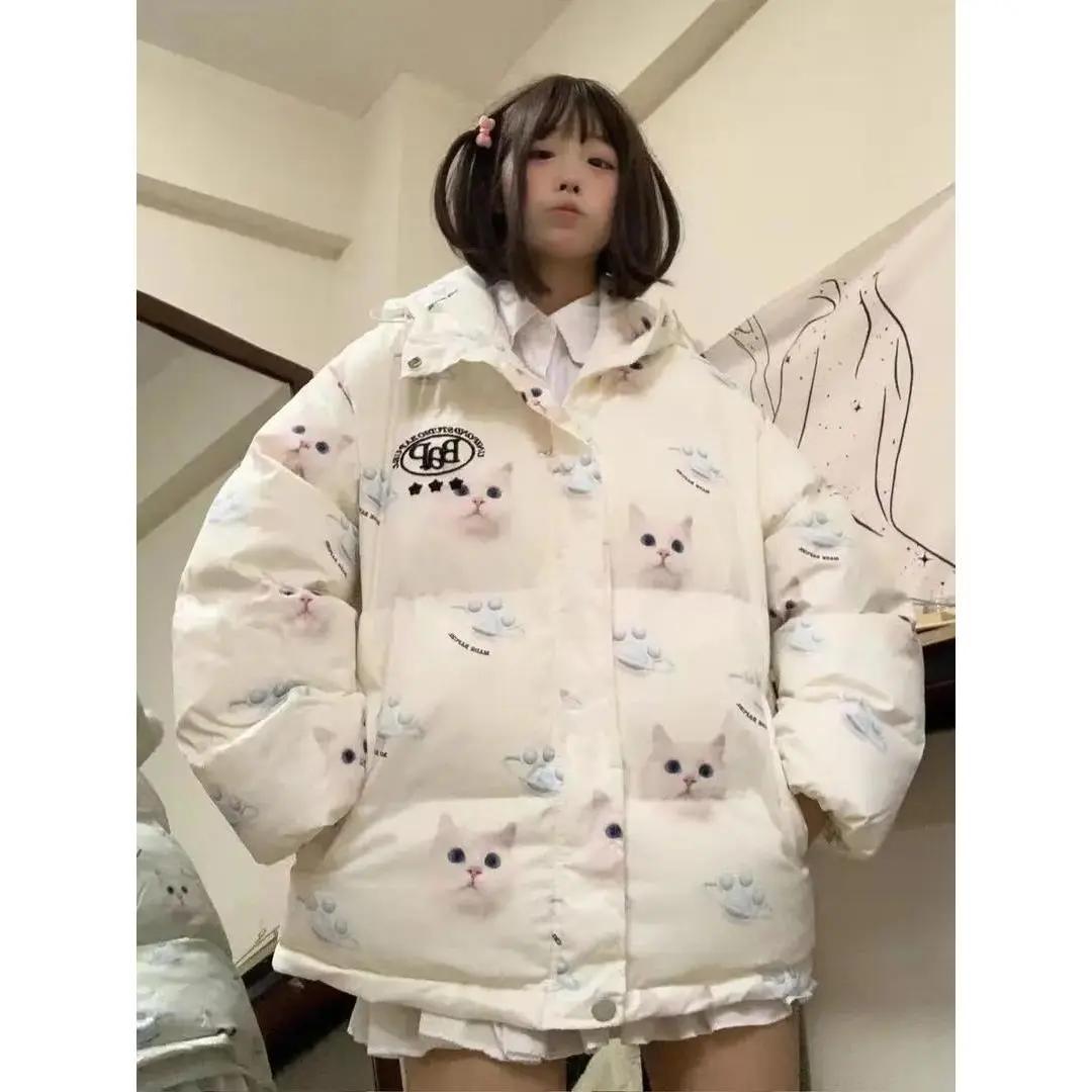 清仓奶呼呼小猫卡通可爱羽服女2023年新款冬季连帽衣小个子袄