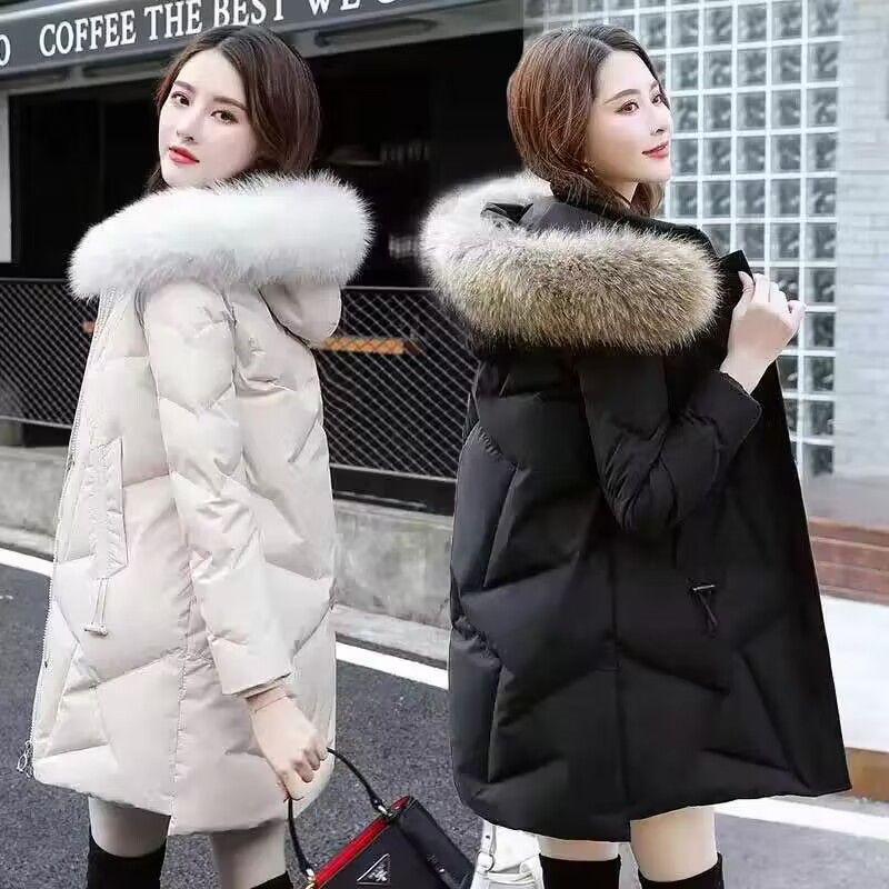 清仓羽绒服女中长款2023冬新款时尚显瘦白鸭绒大毛领加厚保暖