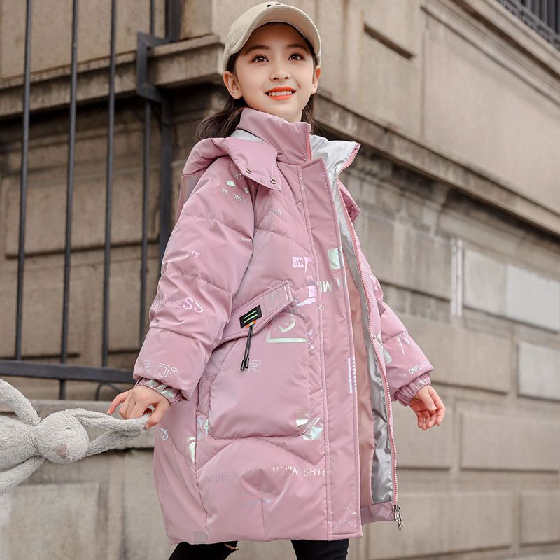 新品吧啦吧啦新款儿童免洗羽绒服女童宝宝洋气韩版中长款烫金大码