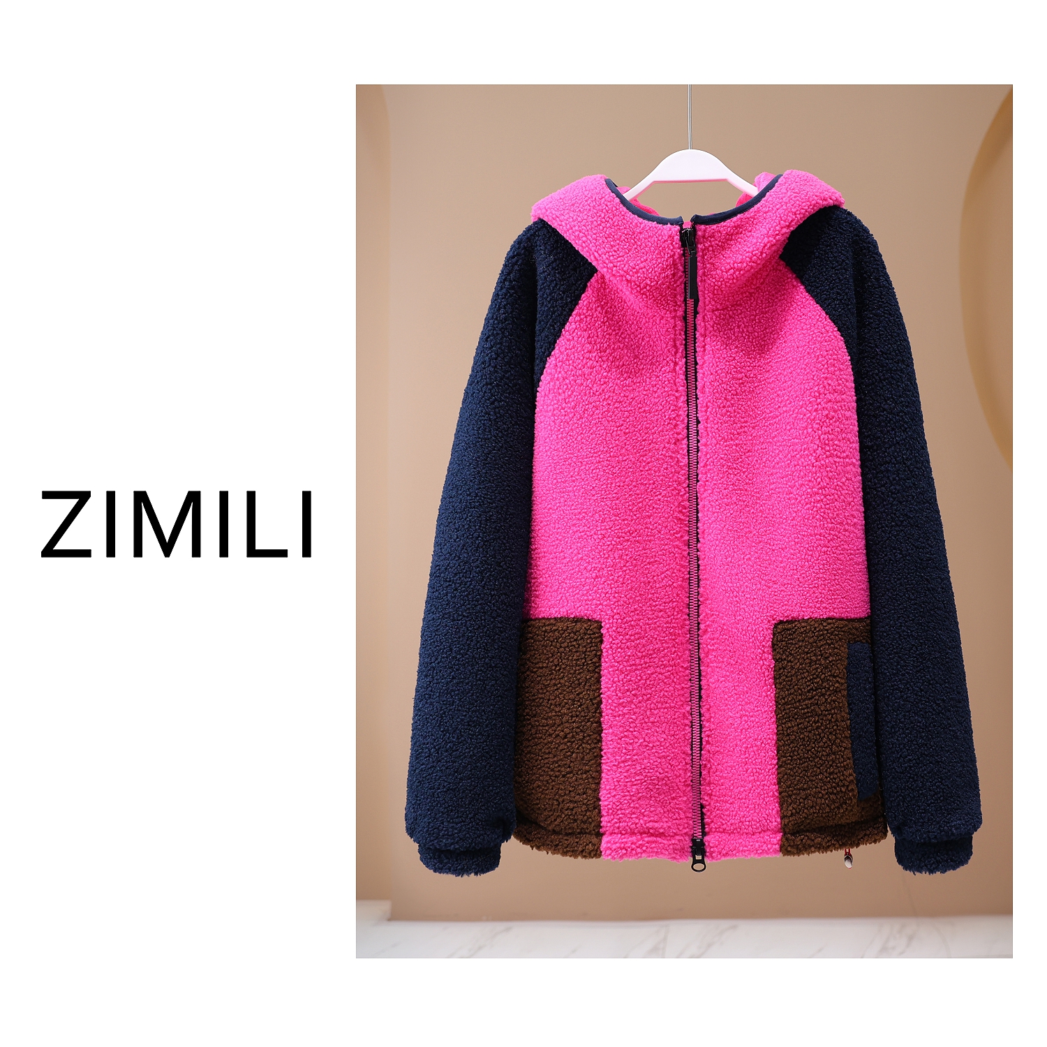 【LIANG哥女装】2024冬季小众欧货设计感连帽加厚毛毛衣外套/5120