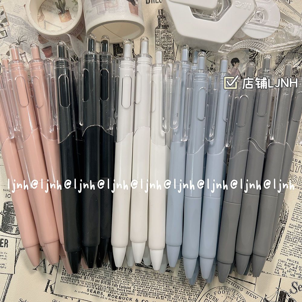 ins莫兰迪小白笔ST头简约高颜值0.5按动中性笔考试专用黑色刷题笔